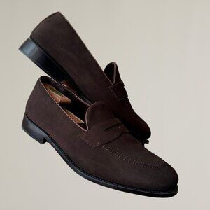 Men's Dark Brown Lamb Suede Penny Loafer – Handmade in Spain (US Size 16 EE)